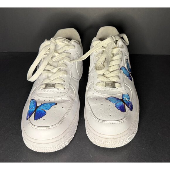 Nike Air Force 1 Low Triple White Butterflies Custom Shoes Womans 8 Sneakers - Picture 2 of 7